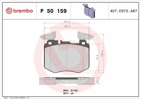 Тормозные колодки дисковые BREMBO P50 159 (фото 1)