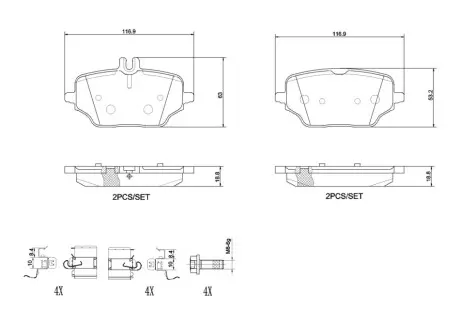 Комплект гальмівних колодок задн, MERCEDES GLE (C167), GLE (V167) 2.0D/2.9D 10.18-03.23 BREMBO P50162