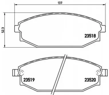 Комплект гальмівних колодок передн, HYUNDAI GALLOPER I, GALLOPER II 2.5D/2.6D/3.0 08.91-12.03 BREMBO P54027