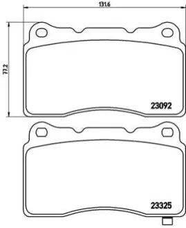 Комплект гальмівних колодок передн (без комплектуючих), DODGE VIPER HONDA CIVIC IX MITSUBISHI LANCER VI, LANCER VII, LANCER VIII RENAULT MEGANE III SUBARU BRZ, FORESTER 2.0-Electric 01.98 BREMBO P54039X