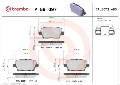 KLOCKI HAMULCOWE TYL BREMBO P59097