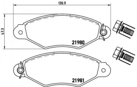 Комплект гальмівних колодок передн, CITROEN C25, XSARA FIAT DUCATO, TALENTO NISSAN KUBISTAR PEUGEOT 206, J5 RENAULT KANGOO 1.0-2.5D 09.81-10.09 BREMBO P61098