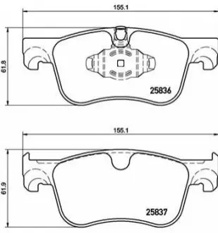Комплект гальмівних колодок передн, CITROEN BERLINGO, C4 GRAND PICASSO II, C4 PICASSO I, C4 PICASSO II, C4 SPACETOURER, GRAND C4 SPACETOURER FIAT DOBLO OPEL COMBO 1.2-Electric 07.08 BREMBO P61116