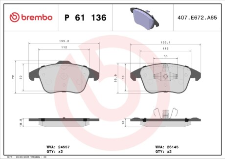 Klocki ham. DS/PEUGEOT BREMBO P61136 (фото 1)