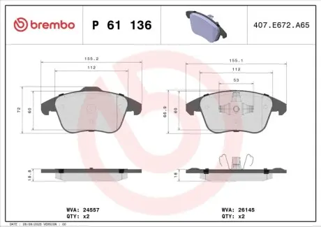 Klocki ham. DS/PEUGEOT BREMBO P61136