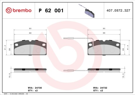 Тормозные колодки дисковые PRZOD BREMBO P62001 (фото 1)