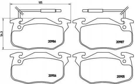 Комплект гальмівних колодок передн, CITROEN SAXO PEUGEOT 106 II, 205, 205 I, 205 II, 305 II, 309, 309 I, 309 II, 405 I, 405 II RENAULT 11, 18, 18 VARIABLE, 19 I 1.0-Electric 05.77-07.04 BREMBO P68010