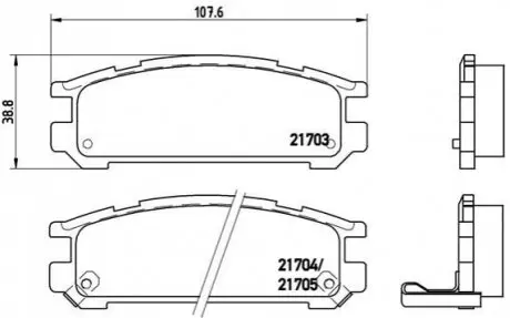 Комплект гальмівних колодок задн, SUBARU IMPREZA, LEGACY I, LEGACY II, LEGACY III, LEGACY OUTBACK, SVX 1.6-3.3 01.89-08.03 BREMBO P78005