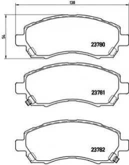 Комплект гальмівних колодок передн, SUBARU IMPREZA, LEGACY II, LEGACY III 1.6-2.2 08.92-12.07 BREMBO P78009