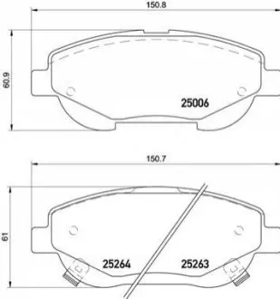 Комплект гальмівних колодок передн (з комплектуючими), TOYOTA AVENSIS, VERSO 2.0D/2.2D 11.08-10.18 BREMBO P83148 Купити в Україні