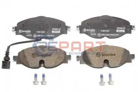 Колодки гальмівні (передні) Audi A3/Q2/Q3/Seat/Skoda Octavia/Kodiaq/VW Golf/Passat B8 12- (+датчик) BREMBO P85126X Купити в Україні