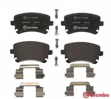 Комплект гальмівних колодок задн, AUDI A4 B6, A4 B7, A6 ALLROAD C6, A6 C5, A6 C6, A8 D3 BENTLEY CONTINENTAL, CONTINENTAL FLYING SPUR, FLYING SPUR 2.0-6.0ALK 07.02 BREMBO P85143