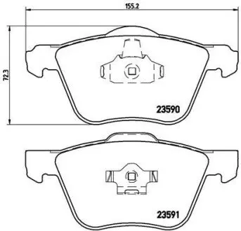 Комплект гальмівних колодок передн (із замком), VOLVO S60 I, S80 I, V70 II, XC90 I 2.0-4.4 01.99-12.14 BREMBO P86022
