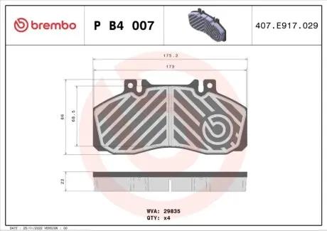 Комплект гальмівних колодок задн/передн (без комплектуючих), MERCEDES SPRINTER 5-T (B905), T2/L, T2/LN1, VARIO, VARIO (B667, B670, B668), VARIO (B670), VARIO (B670, B668, B667) 2.3-4.3D 02.84 BREMBO PB4007