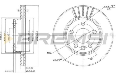 Тормозной диск перед. T4 2.5TDI 96-03 (R15) BREMSI CD7010V