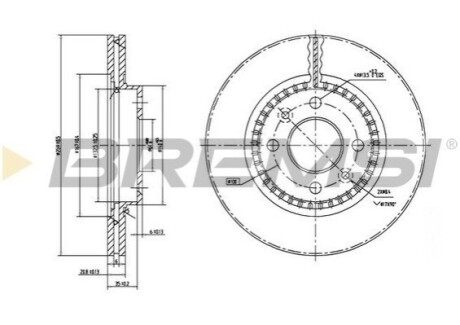 Тормозной диск перед. Kangoo/Clio I/II//Logan/Megane 97- (+ABS) (259x20.6) BREMSI CD7096V