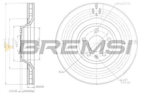 Тормозной диск перед. Audi A6 04-11 (347x30) BREMSI CD7238V