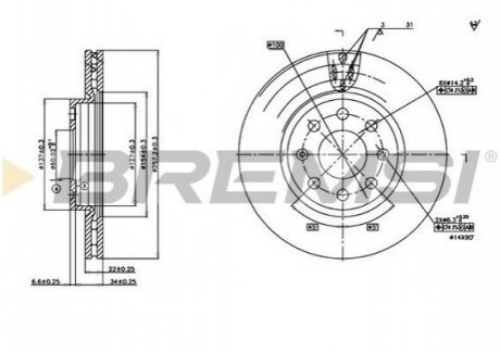 Тормозной диск перед. Corsa D 06-/Punto/Grande/Evo 05- (257x22) BREMSI CD7304V (фото 1)