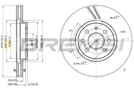 Тормозной диск перед. Combo/Astra H 04- (280x25) BREMSI CD7374V