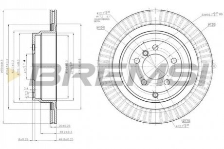 Гальмівний диск зад. Range Rover III 02-12 (354x20) - (LR017804, LR031844, SDB500201) BREMSI CD7437V (фото 1)