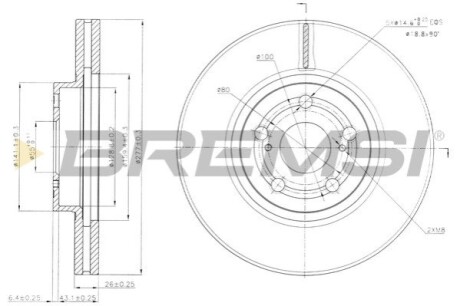 Гальмівний диск перед. Toyota Avensis 03-08 (277x26) BREMSI CD7508V