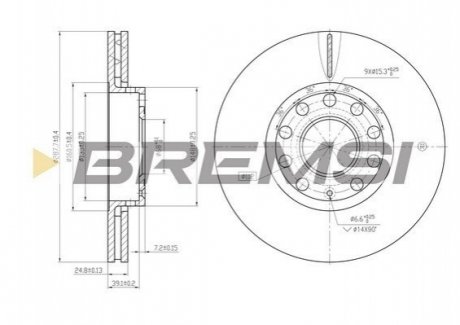 Тормозной диск перед. Audi 100/A4/A6/Passat B5 90-05 (288x25) BREMSI CD7706V