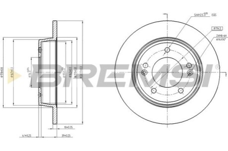 Тормозной диск зад. Hyundai Elantra/i 30/Kia Ceed/Soul II 11- (262x10) BREMSI CD8193S