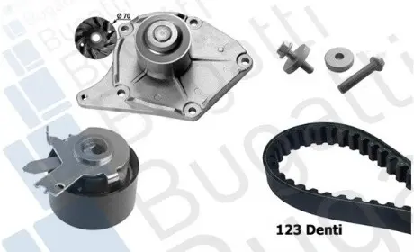 Комплект ГРМ + помпа Renault Kangoo 1.5dCi 01- (123x27) (помпа 65505) BUGATTI KBU10011A Купити в Україні