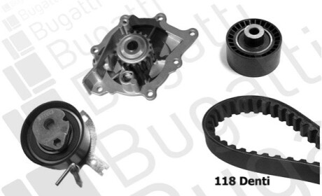 Комплект ГРМ + помпа Citroen C5/C6/C8/Peugeot 407/508/607 2.2HDI 06- (25.4x118) BUGATTI KBU10114A (фото 1)