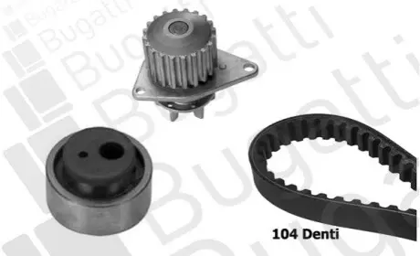 Комплект ГРМ + помпа Citroen Berlingo 1.1i 96-08/Peugeot 106/205/306/Partner 1.1 96-07 (17x104z) BUGATTI KBU5504A Купити в Україні