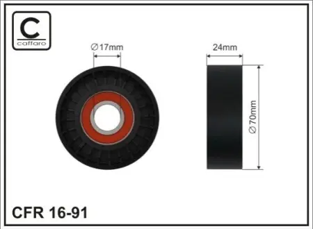 Ролик генератора VW 1.9/2.0TDI(пластик/гладкий)(70x24x17) CAFFARO 16-91 Купить в Украине