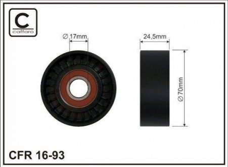 Ролик натяжной 70x17x24,5 BMW 3 (E36), 5 (E39), 7 (E38) 1.7D/2.5D 01.95-05.04 Land Rover Freelander Rover 75 2.0D 02.99-10.06 CAFFARO 1693 (фото 1)