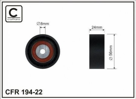 Ролик генератора Renault Clio, Kangoo, Twingo 1.2 96- (55x24x8)(пластик/гладкий) CAFFARO 194-22 (фото 1)