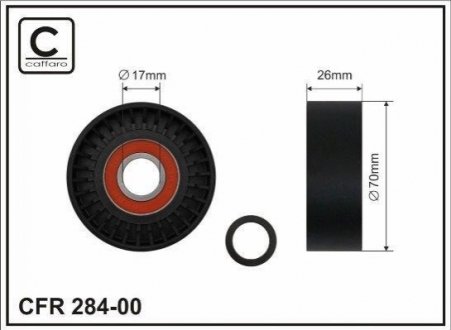 70x17x26 Ролик паску приводного BMW 1 (E81,E87), 3 (E46, E90/E91/E92/E93), 5 (E60) X3 (E83) Z4 (E85) 1.6i/1.8i/2.0i 02.02- CAFFARO 284-00 (фото 1)