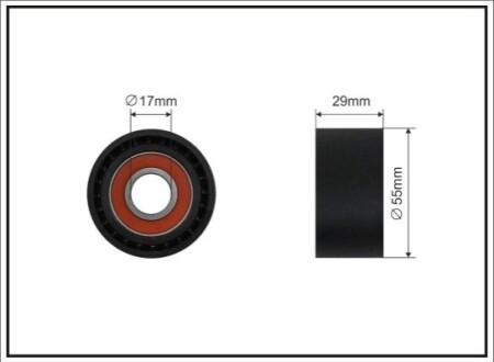 55x17x29 Ролик паску приводного BMW 1 (E81,E82/E87/E88), 3 (E90/E91/E92/E93), 5 (E60/E61), 7 (F01, F02), X3 (E83) 2.0D/3.0D 09.04- CAFFARO 331-00 (фото 1)