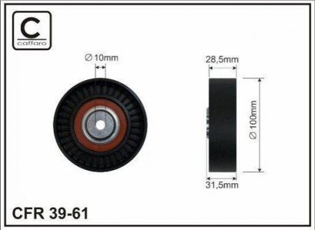 Ролик генератора Lancia Delta, Lybra 1.8/2.0 92-10 (пластик/гладкий)(100x28x10) CAFFARO 39-61 (фото 1)