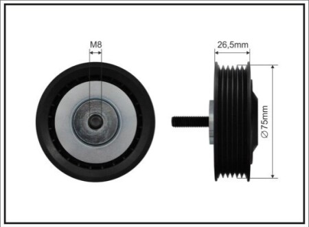 Ролик генератора VW LT/T4 2.5TDI/SDI 96-06 (натяжной) (76x23x8)(пластик/6PK) CAFFARO 87-99 (фото 1)