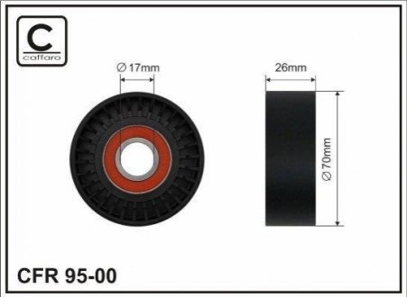 70x17x26 Ролик паску приводного Chevrolet 300C 5.7, 6.1 05-Pacifica 4.0 07-08, Sebring 3.5 07-10, Voyager 01-, JEEP Grand Cherokee III 5.7, 6.1 05-10, Wrangler 3.8 07-11 DODGE CAFFARO 95-00