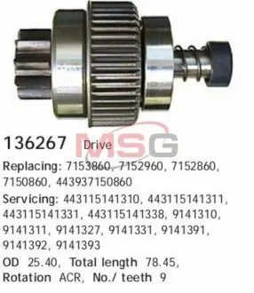 Бендикс стартера Skoda Fabia/Octavia 1.4 99-03 (z=9) CARGO 136267 Купити в Україні