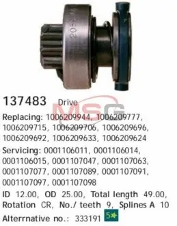 Бендикс стартера Citroen Berlingo 1.1-1.4 96-11 CARGO 137483 Купити в Україні
