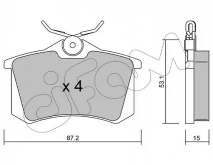 Колодки гальмівні (задні) VW Golf/Passat 83-02/ Peugeot 405 87-96 (87.1x52.8x15.2) CIFAM 822-100-0 Купити в Україні