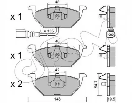 Комплект гальмівних колодок (передніх) Audi A3/Skoda Octavia 96-13/Fabia 99-/VW Caddy/Golf 96-15 (+датчик) CIFAM 822-211-2 Купити в Україні