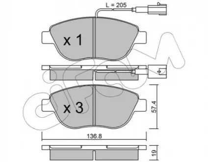 Колодки гальмівні (передні) Fiat Doblo 01-/Opel Combo 1.4-1.6CDTI 12- (з датчиком) CIFAM 822-322-0 Купити в Україні
