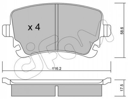 Колодки гальмівні задні. AUDI A4/A6/A8 04- VW T5 CIFAM 822-554-2 (фото 1)