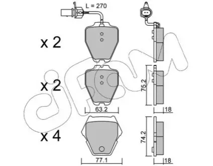 Колодки гальмівні (передні) Audi A4 97-01/A6 97-05/VW Passat B5 00-05/Phaeton 02-08 (+датчики) CIFAM 822-774-1 Купити в Україні
