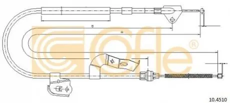 Трос ручника (задній) (R) Citroen C1/Peugeot 107/Toyota Augo 05- (1480/1235mm) COFLE 104510