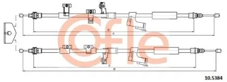 Трос ручника (задний) Ford C-Max II/Focus III 10- (1940/1870mm) COFLE 92105384