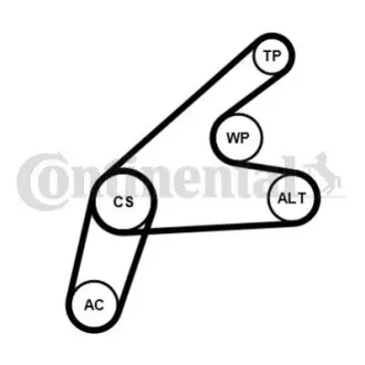 Комплект поликлинових ременів (з роликами) VOLVO C30, S40 II, V50 FORD C-MAX, FOCUS C-MAX, FOCUS II 1.8-2.0ALK 10.03-12.12 Contitech 6PK1306K3