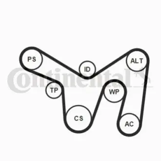 Комплект поликлинових ременів (з роликами) HYUNDAI ACCENT IV, CRETA KIA CARENS III, CERATO I, CERATO II, CERATO KOUP II, RIO III 1.4/1.6 04.04 Contitech 6PK2140K1 Купити в Україні