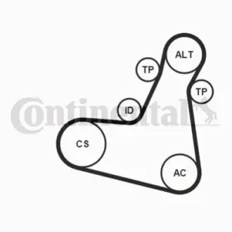 Комплект поліклинового ременя (із натягувачем) MERCEDES C (A205), C (C205), C (W205), C T-MODEL (S205), CLS (C257), E (A238), E (C238), E (W213), E ALL-TERRAIN (S213) 1.5-2.0H 09.15 Contitech 7PK1196EXTRAK1